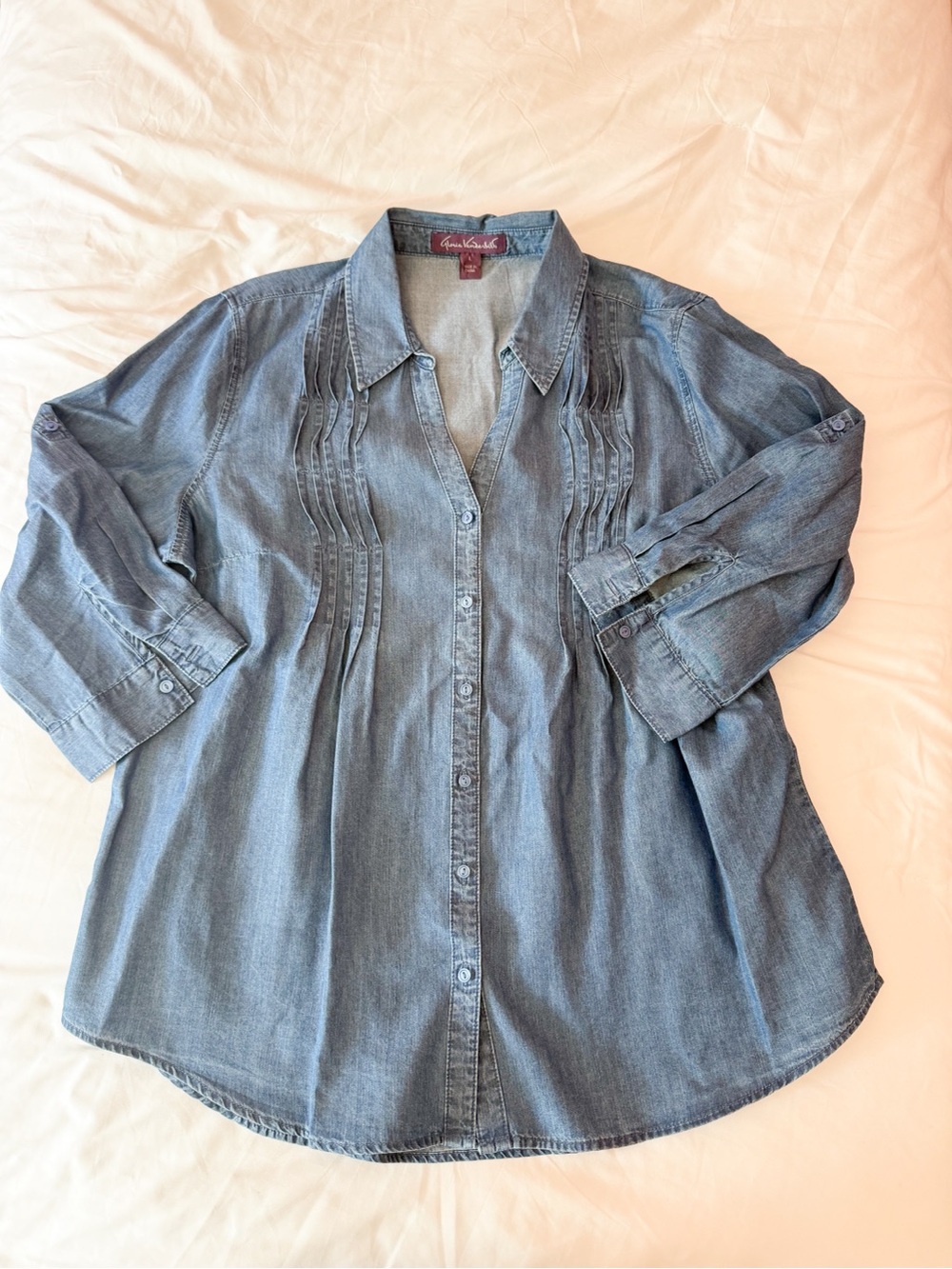 Gloria Vanderbilt Blue Denim Button Down Blouse Size Large
